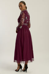 Dosia Berry Embellished Midi Dress