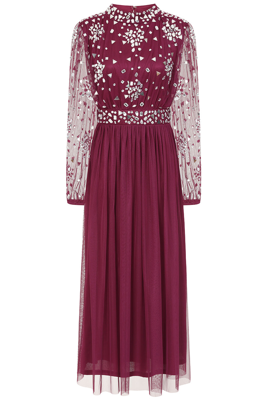 Dosia Berry Embellished Midi Dress