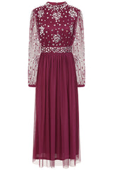Dosia Berry Embellished Midi Dress