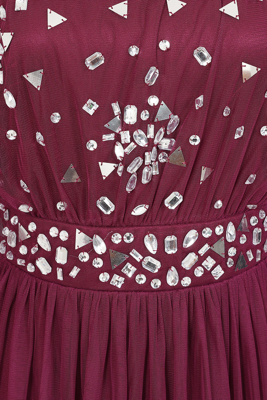 Dosia Berry Embellished Midi Dress