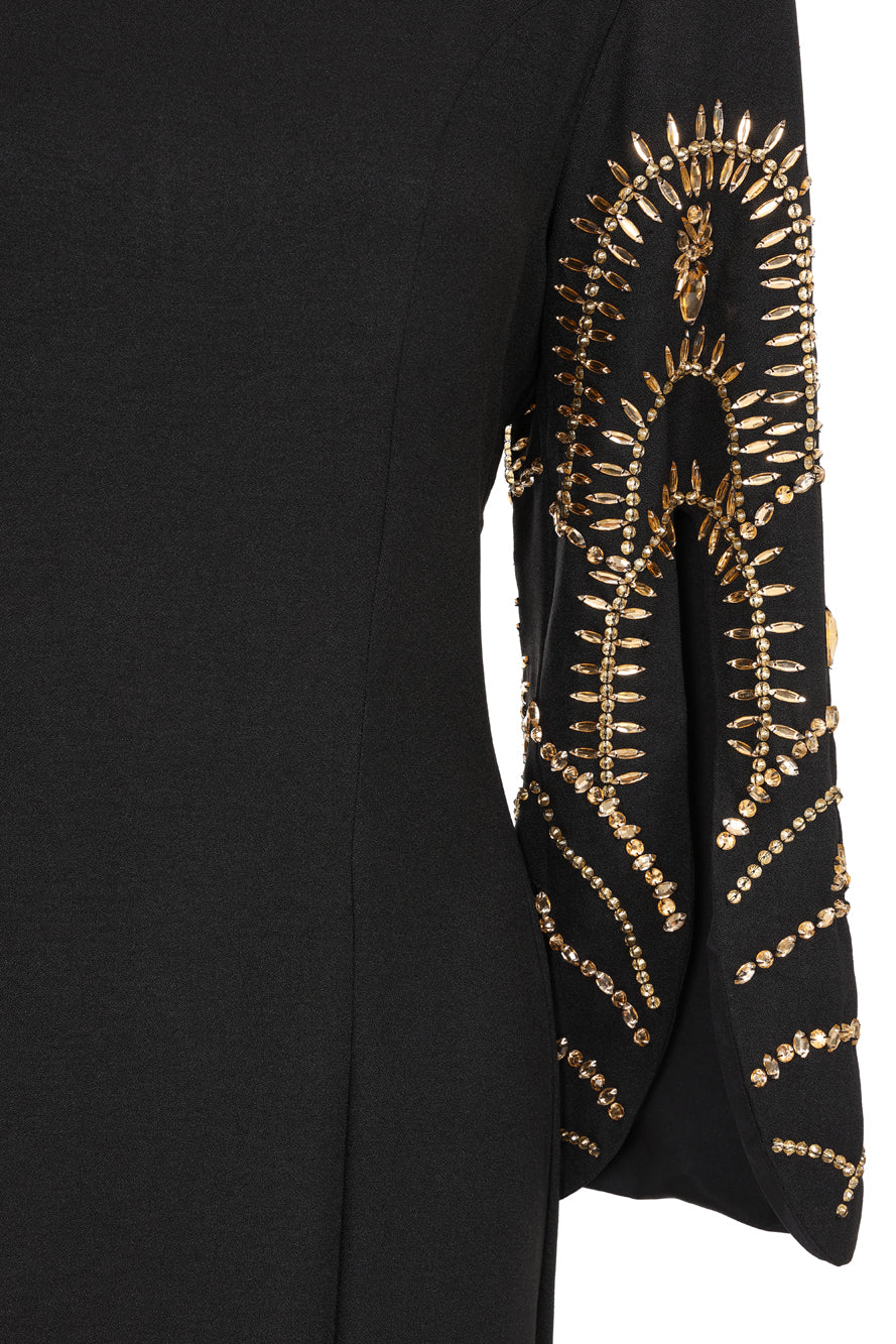 Ebba Black Maxi Dress with Embellished Sleeves