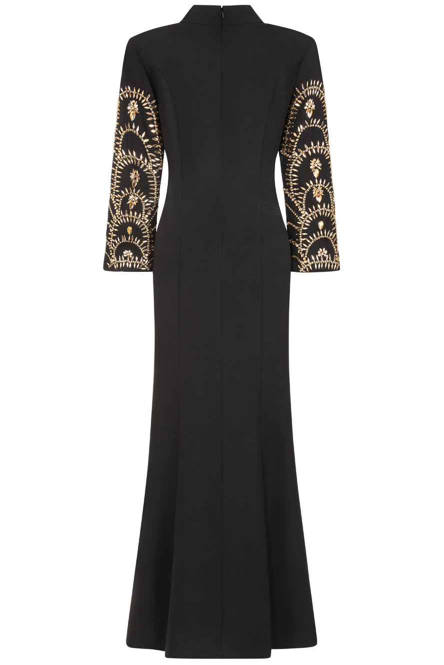Ebba Black Maxi Dress with Embellished Sleeves