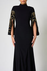 Ebba Black Maxi Dress with Embellished Sleeves
