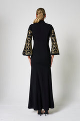 Ebba Black Maxi Dress with Embellished Sleeves