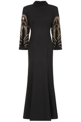 Ebba Black Maxi Dress with Embellished Sleeves