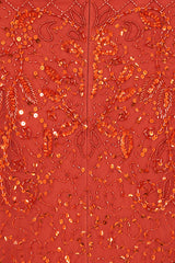 Edina Embellished Maxi Dress with long sleeves in orange, featuring sparkling beadwork, perfect for weddings, evening events, and formal occasions.