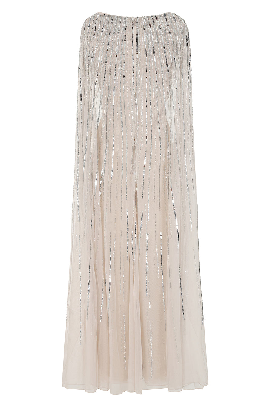 Edna Nude Sequin Cape Sleeve Maxi Dress