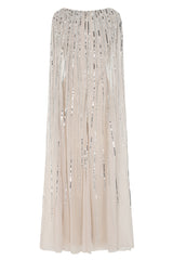 Edna Nude Sequin Cape Sleeve Maxi Dress