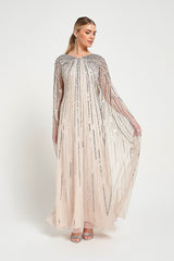 Edna Nude Sequin Cape Sleeve Maxi Dress