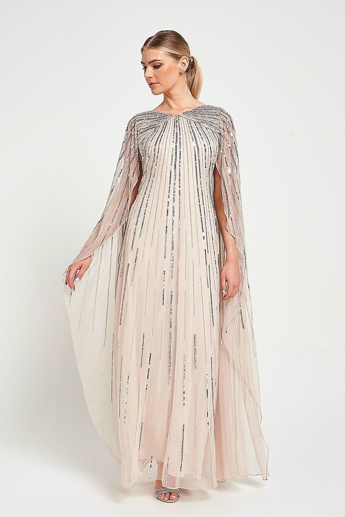 Edna Nude Sequin Cape Sleeve Maxi Dress Frock and Frill Edna Nude Sequin Cape Sleeve Maxi Dress Frock and Frill