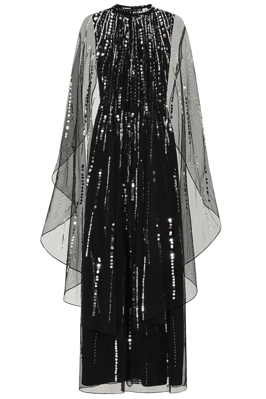black sequin cape dress Ayden Black Sequin Cape Sleeve Maxi Dress Frock and Frill