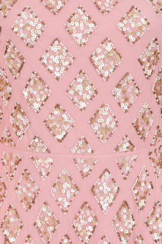 Eileen Pink Embellished Dress with Cape Sleeves