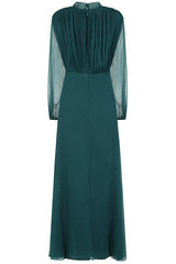 Elaine Green Tie Neck Maxi Dress