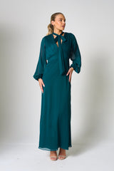 Elaine Green Tie Neck Maxi Dress 