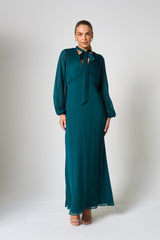 Elaine Green Tie Neck Maxi Dress 