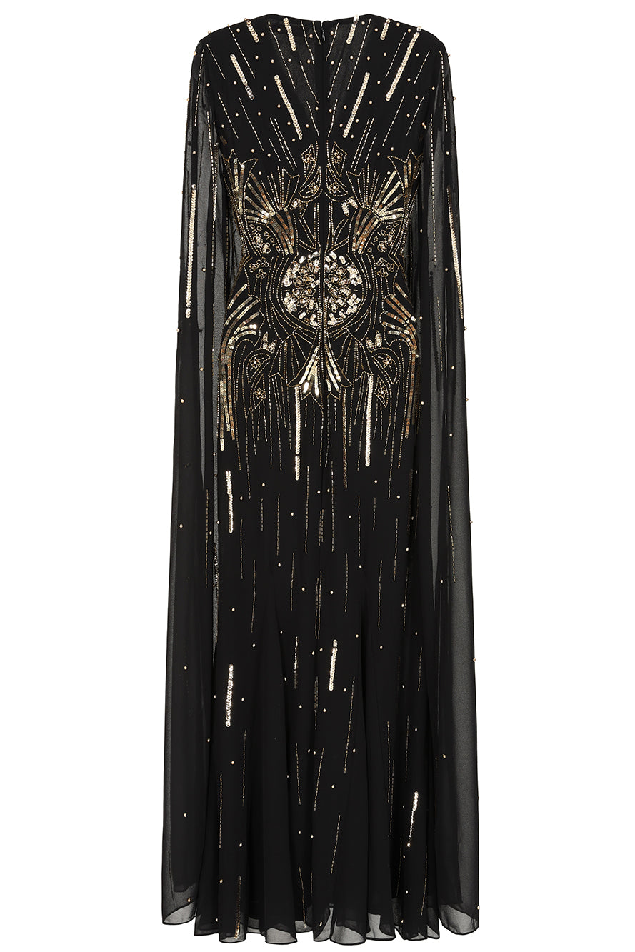 Elara Black Embellished Cape Sleeve Maxi Dress Frock and Frill Elara Black Embellished Cape Sleeve Maxi Dress Frock and Frill