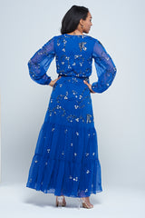 Elena Blue Embellished Maxi Dress
