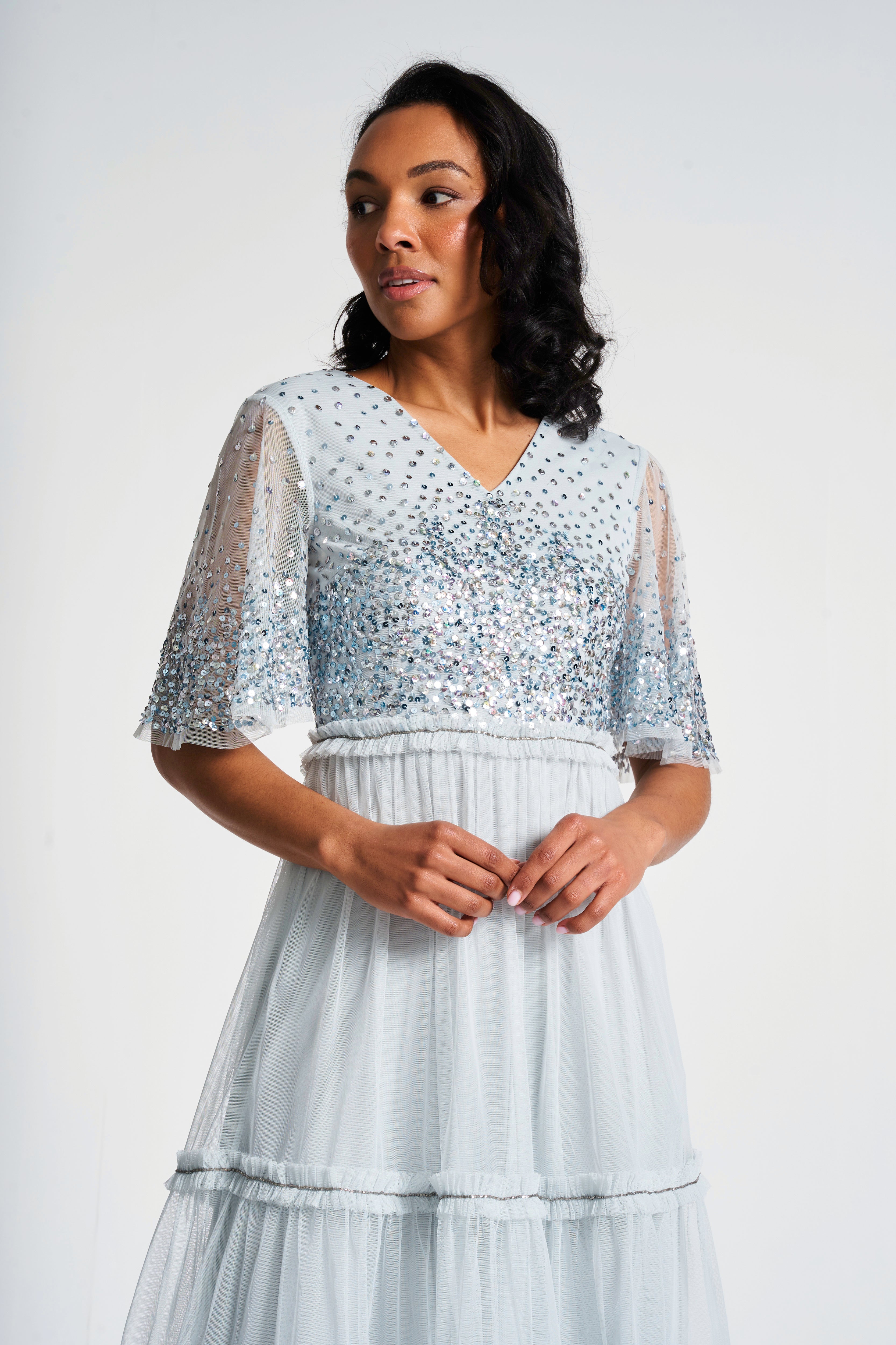Eliza Ether Blue Sequin Midi Dress Frock and Frill Eliza Ether Blue Sequin Midi Dress Frock and Frill