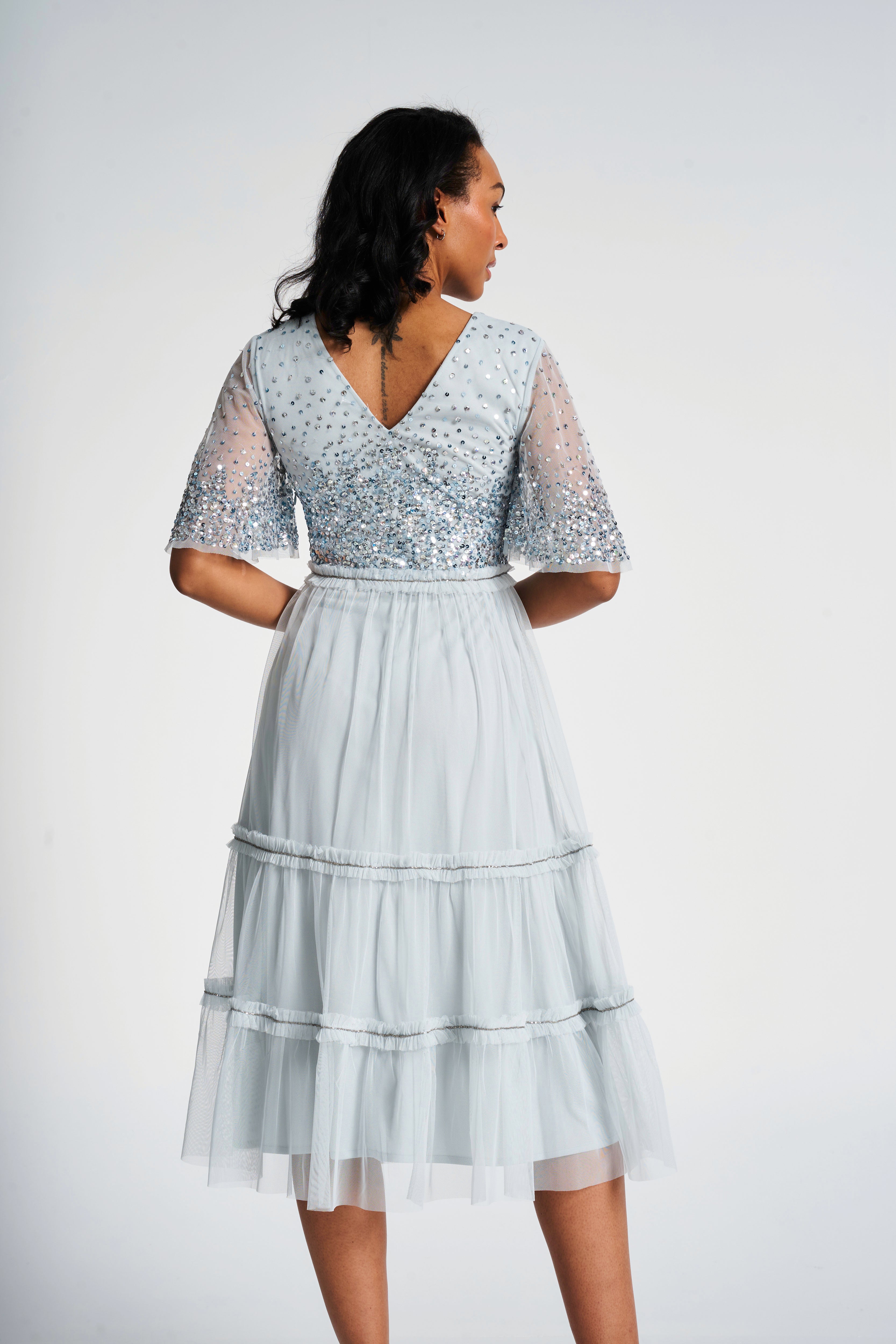 Eliza Ether Blue Sequin Midi Dress Frock and Frill Eliza Ether Blue Sequin Midi Dress Frock and Frill