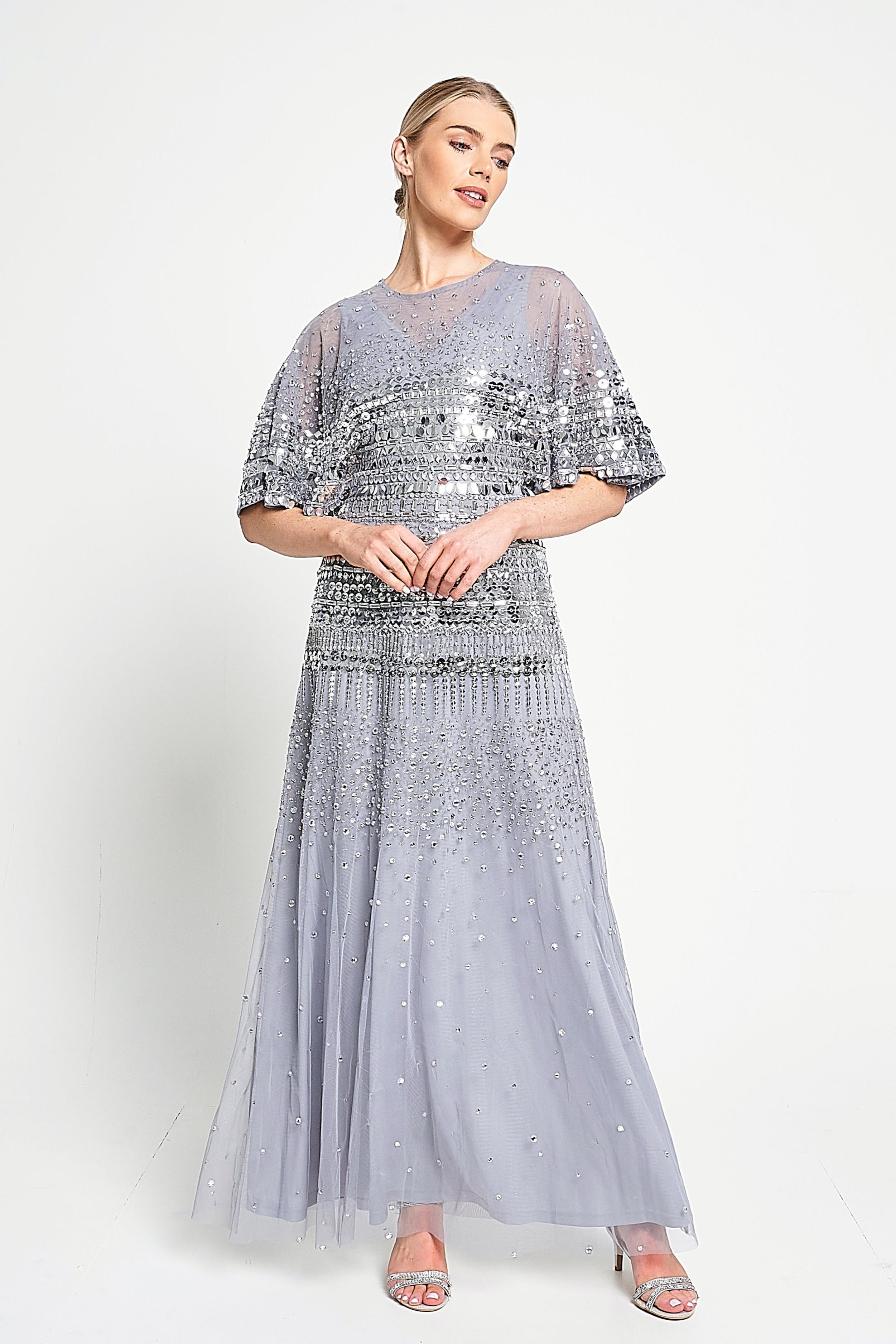 Ella Heather Blue Embellished Maxi Dress