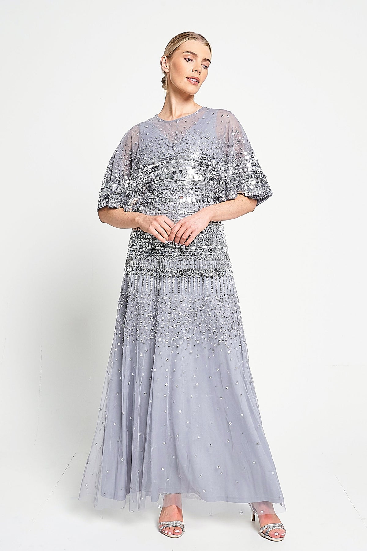 Ella Heather Blue Embellished Maxi Dress