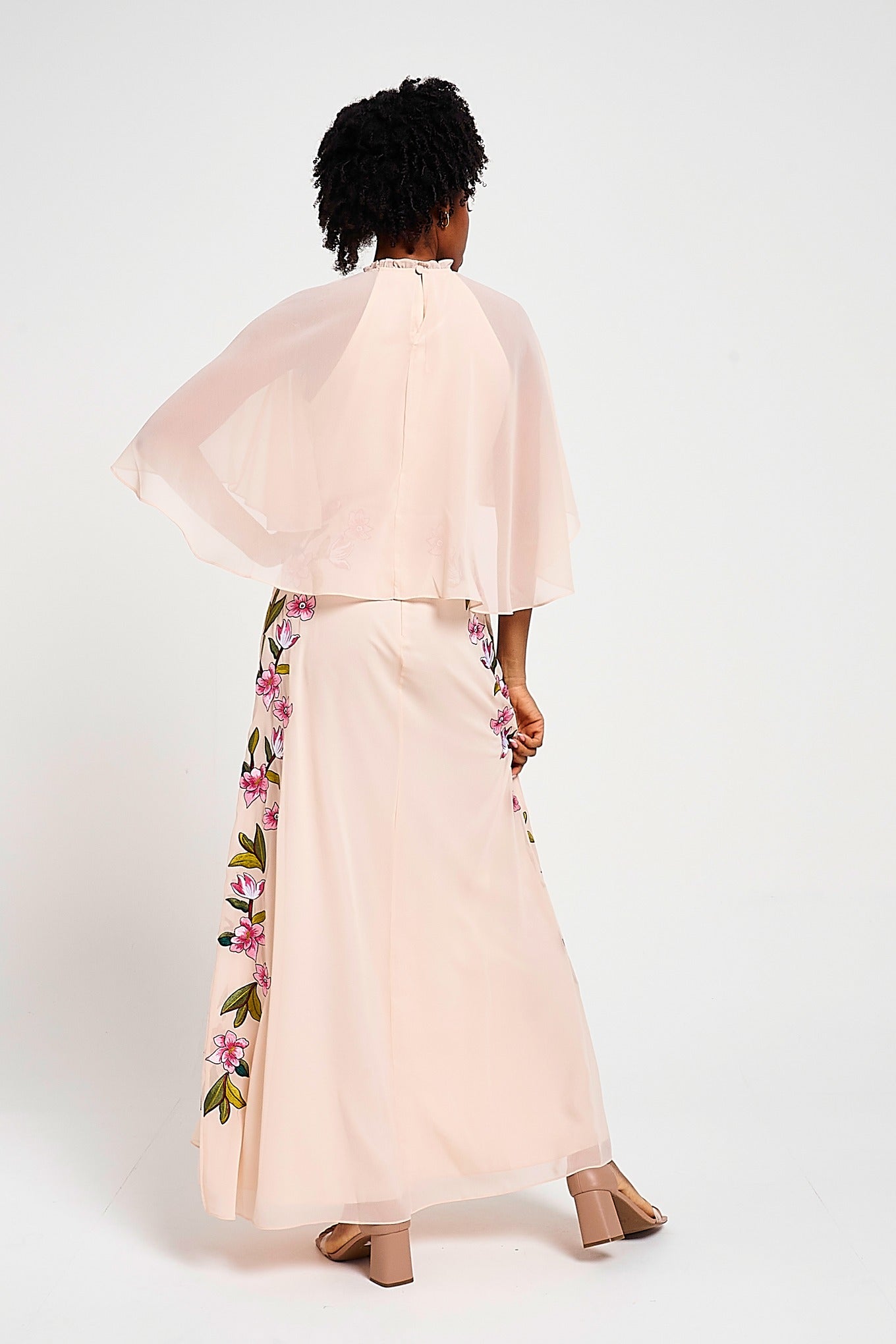 Elliana Blush Floral Embroidered Cape Maxi Dress Frock and Frill Elliana Blush Floral Embroidered Cape Maxi Dress Frock and Frill