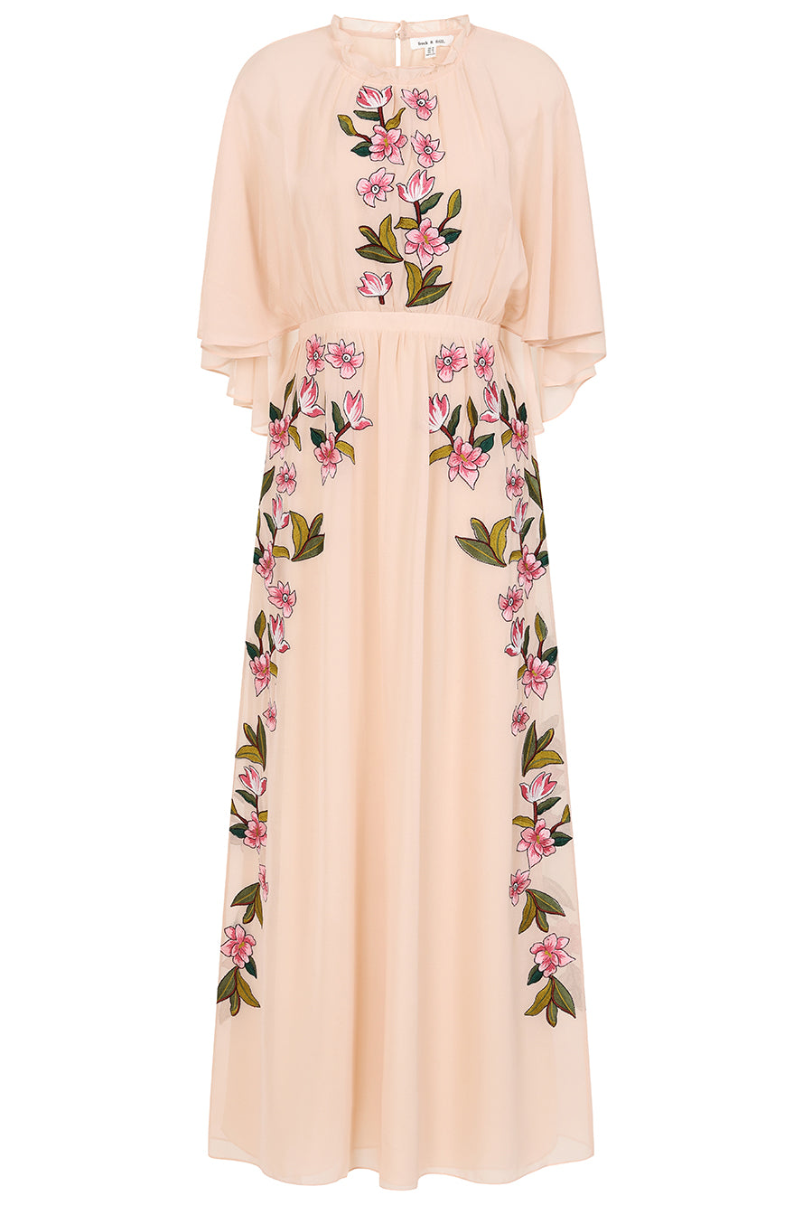 Elliana Blush Floral Embroidered Cape Maxi Dress Frock and Frill Elliana Blush Floral Embroidered Cape Maxi Dress Frock and Frill