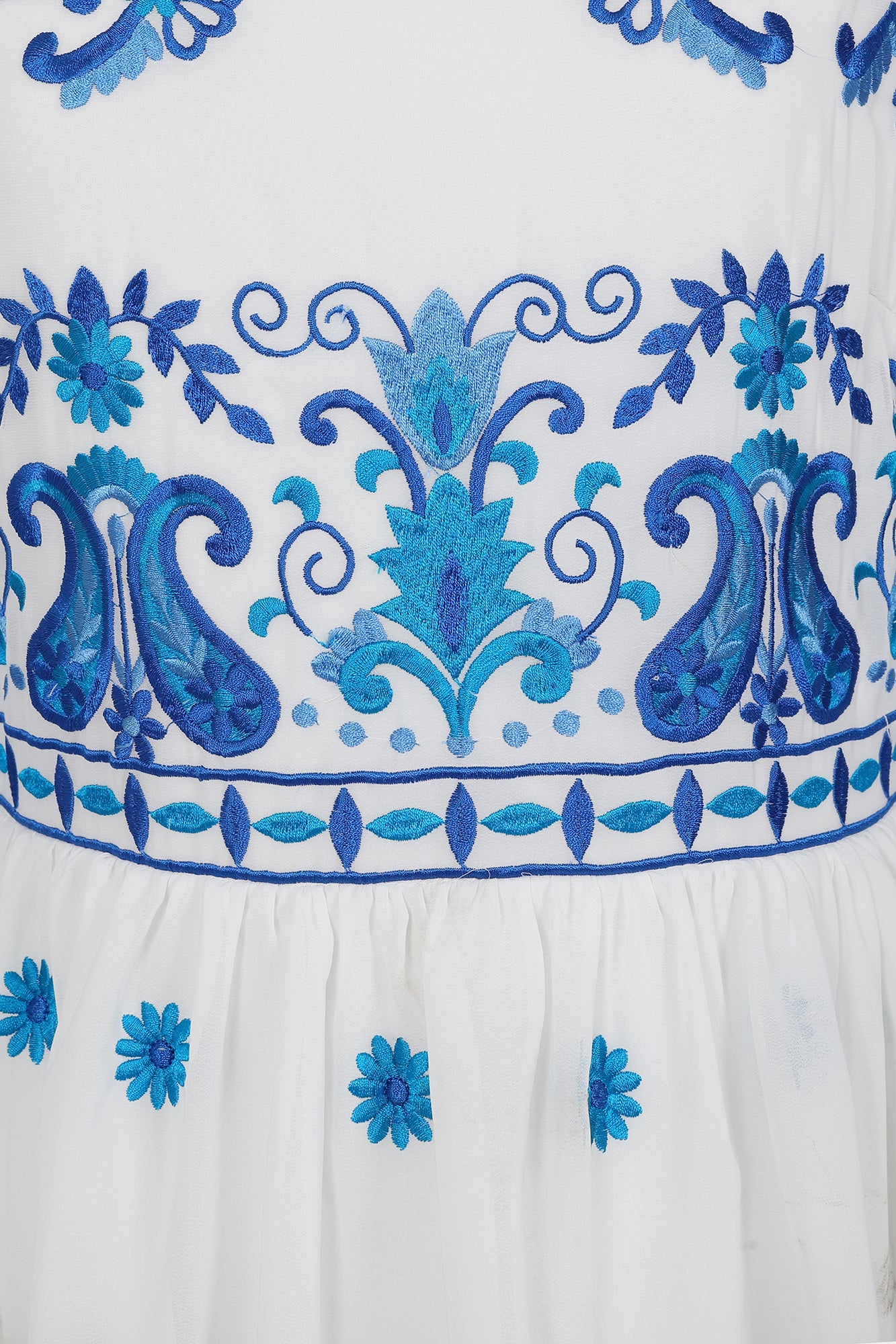 Elodea White and Blue Embroidered Tiered Maxi Dress 