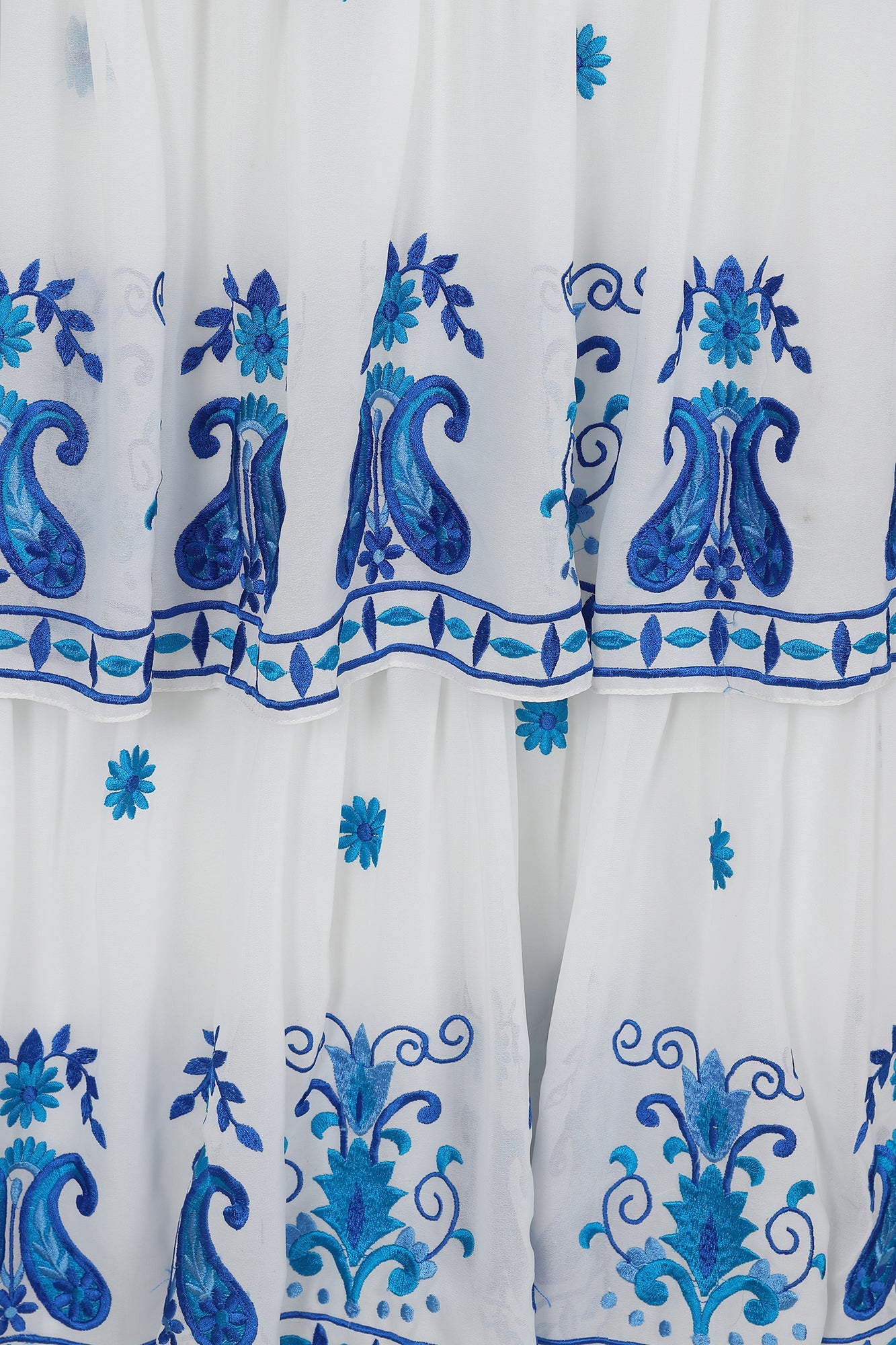 Elodea White and Blue Embroidered Tiered Maxi Dress 