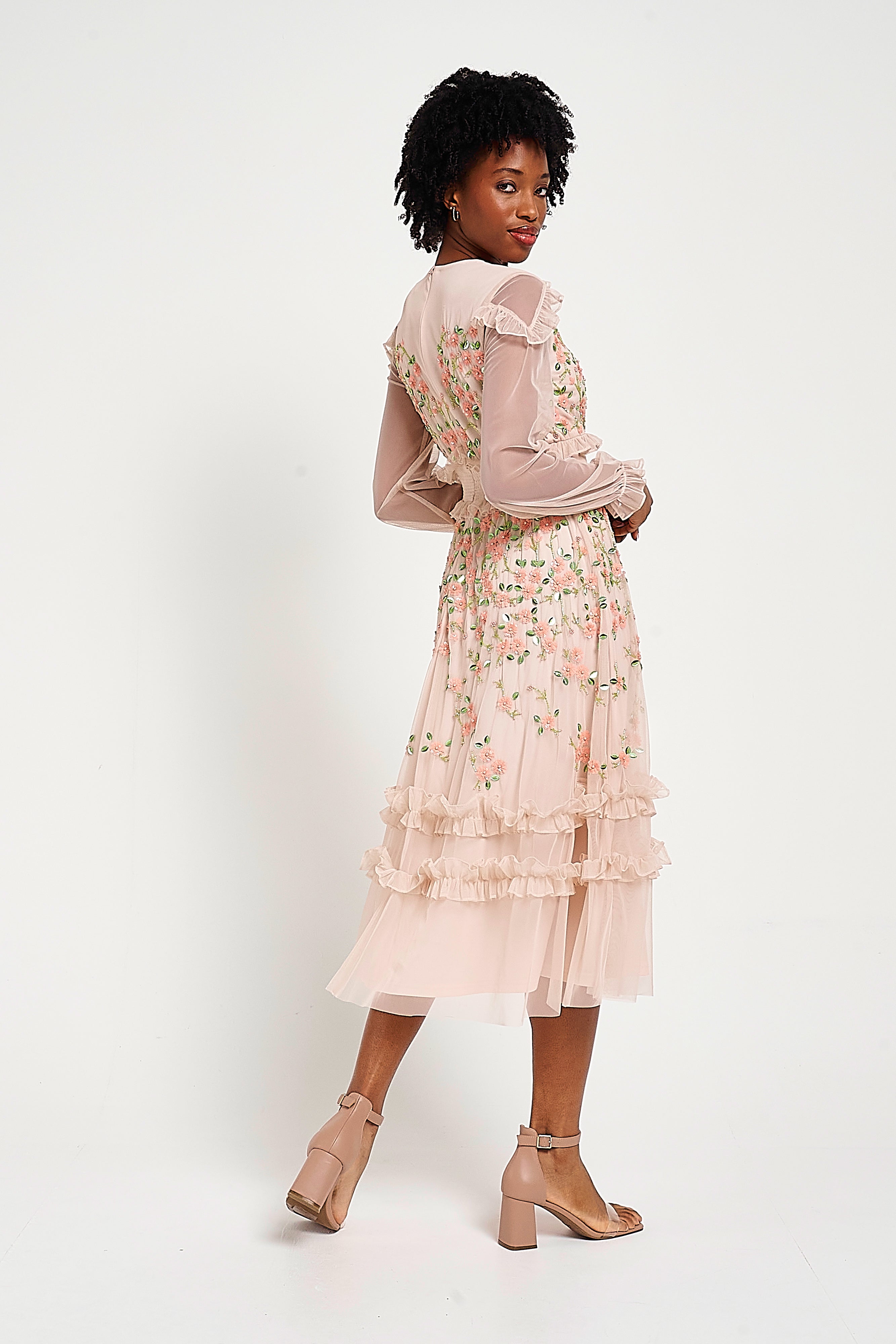 Eloise Blush Floral Embellished Midi Dress