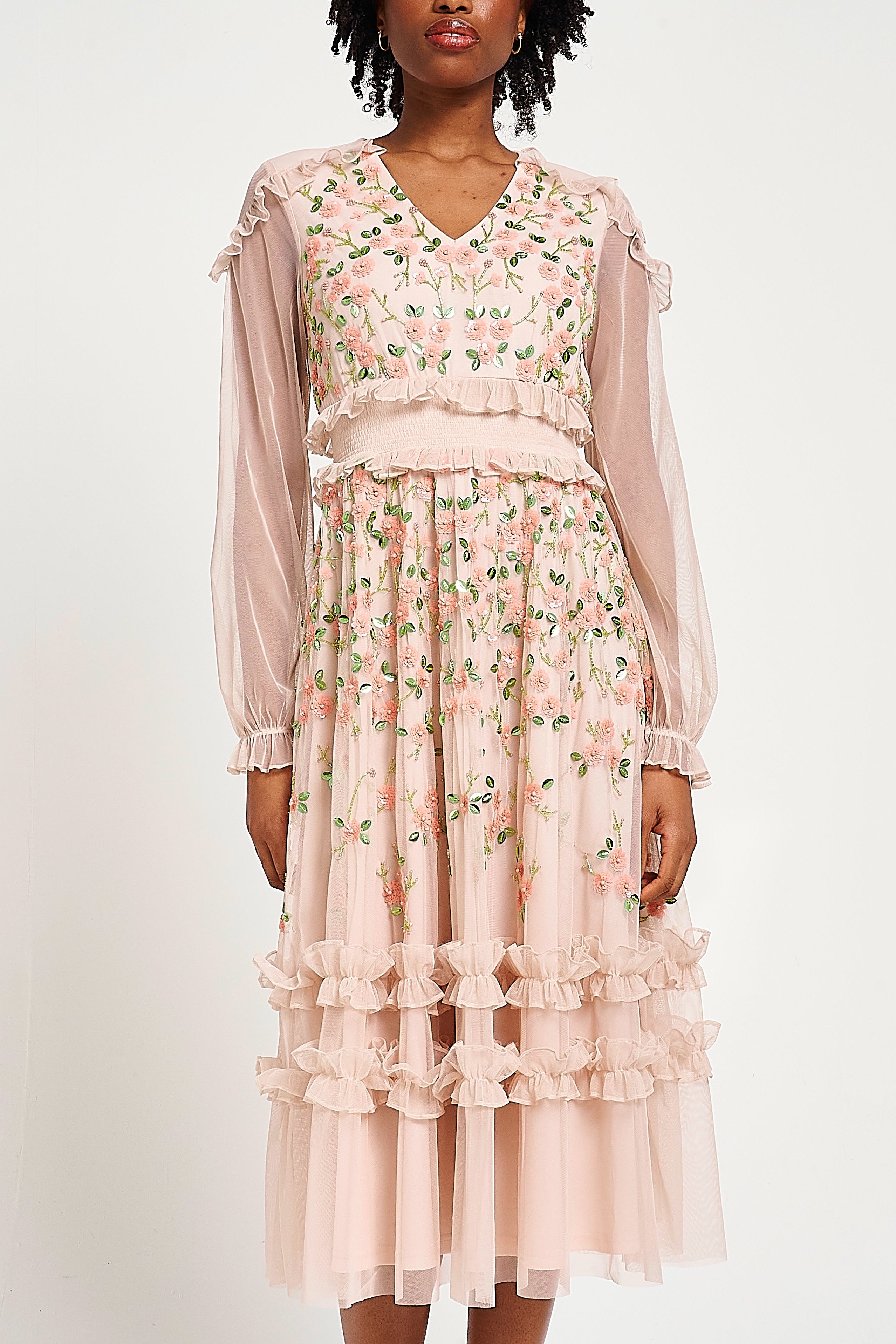 persimmon floral chiffon eloise dress loise Floral Appliqu Column Maxi Dress Yellow / L