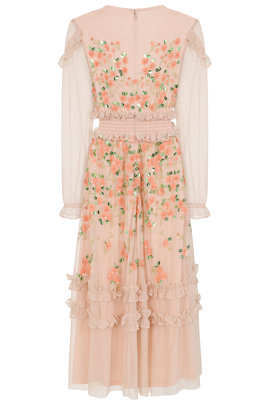 blush floral pleated ruffle midi dress Pink Floral Pleated Midi Dress PinkBlush