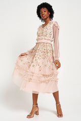 Eloise Blush Floral Embellished Midi Dress