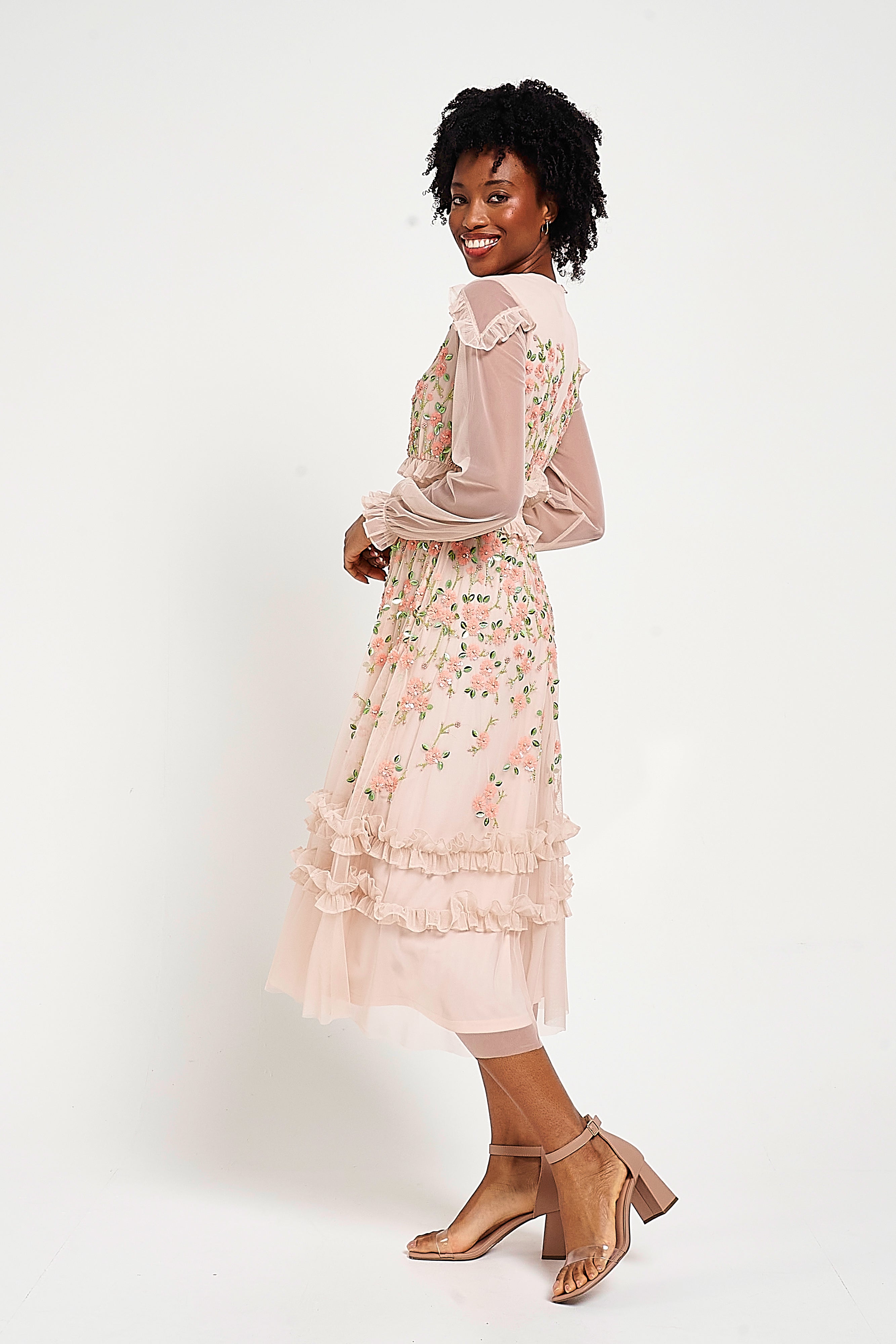 Eloise Blush Floral Embellished Midi Dress