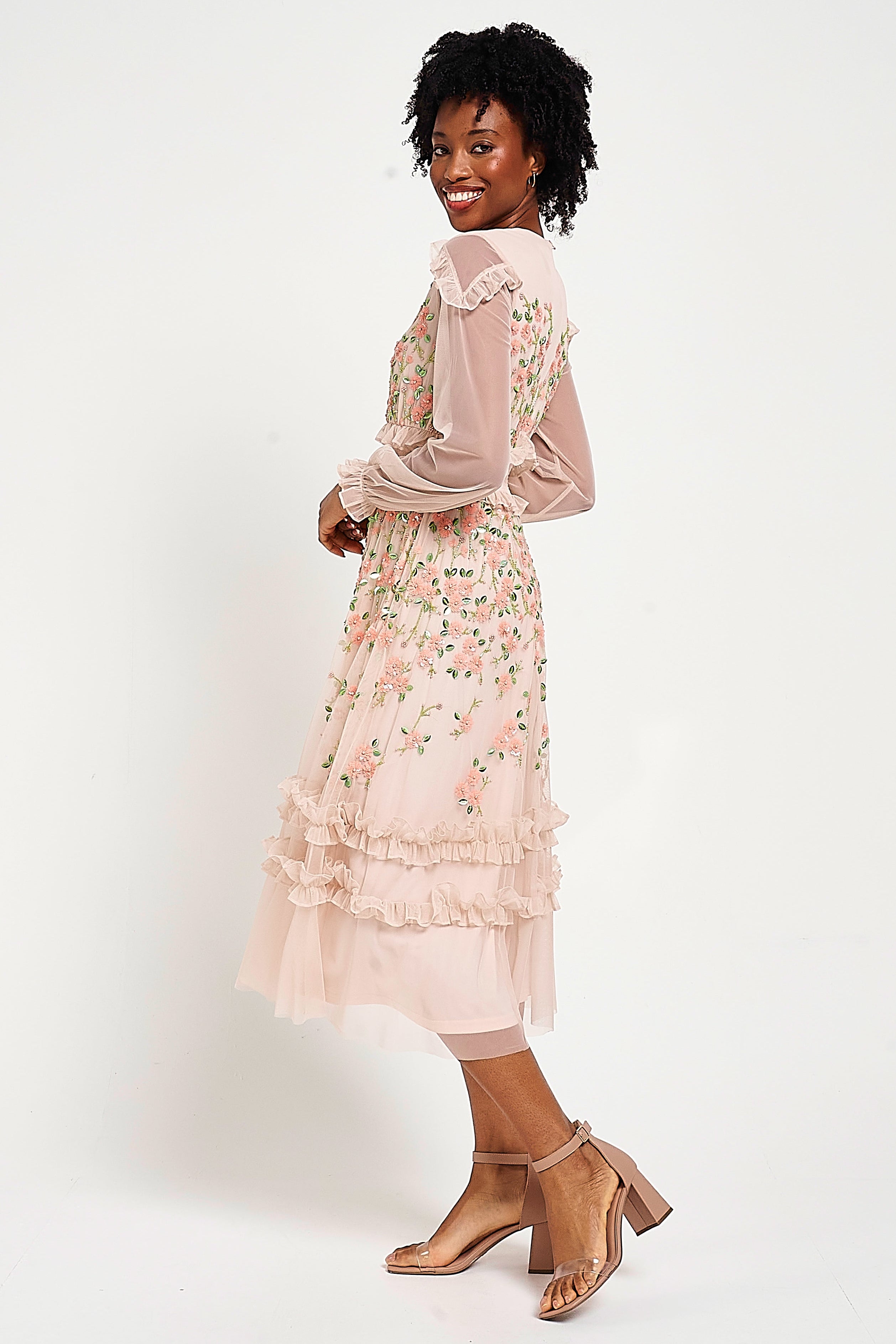 persimmon floral chiffon eloise dress loise Floral Appliqu Column Maxi Dress Yellow / L