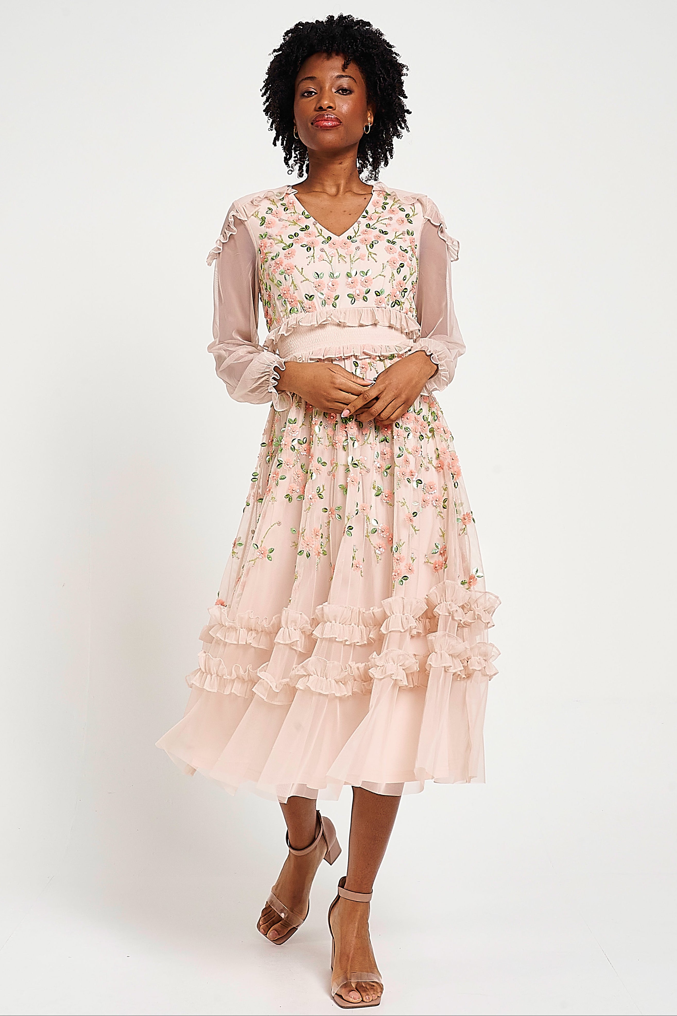 Eloise Blush Floral Embellished Midi Dress Frock and Frill Eloise Blush Floral Embellished Midi Dress Frock and Frill