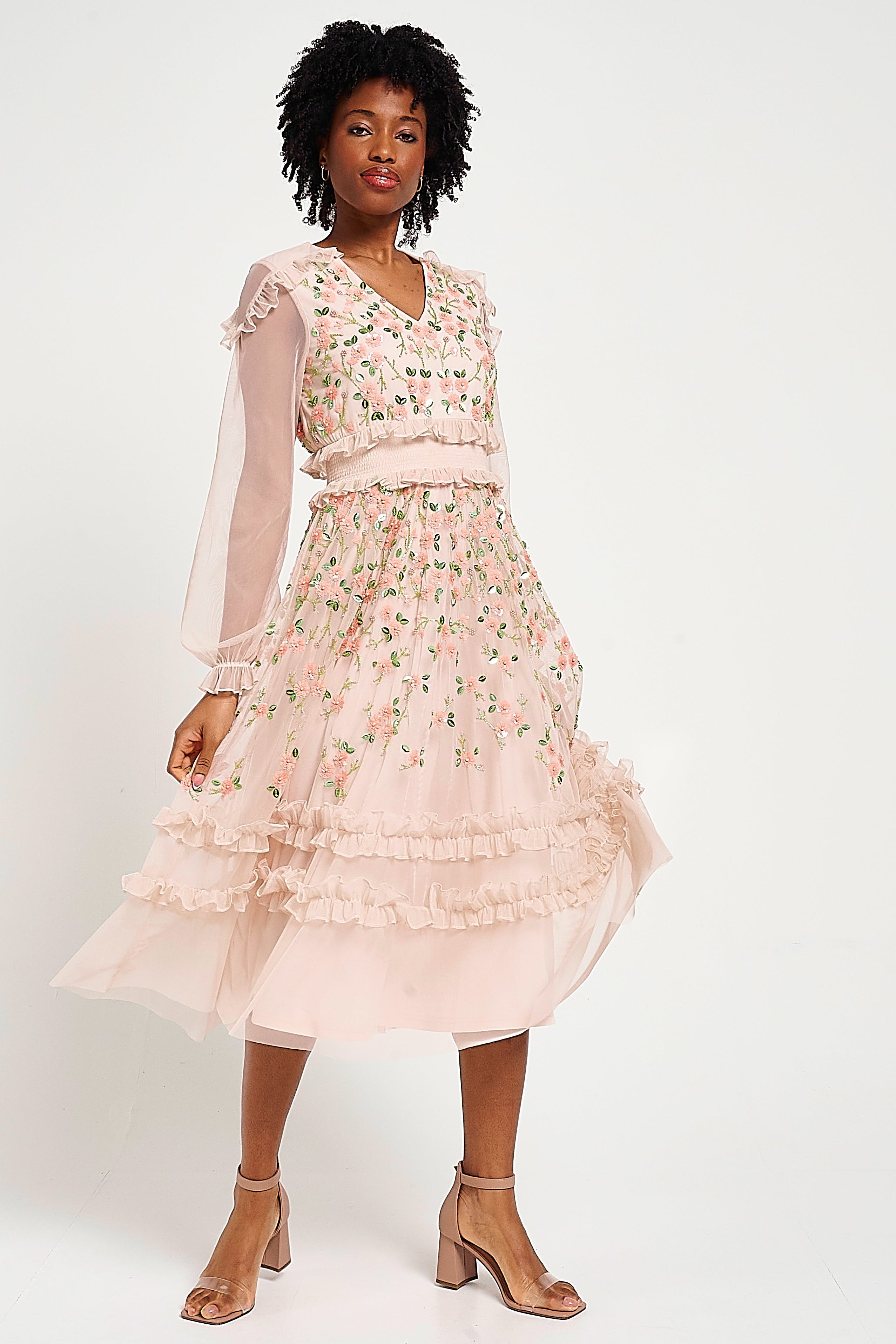 Eloise Blush Floral Embellished Midi Dress Frock and Frill Eloise Blush Floral Embellished Midi Dress Frock and Frill