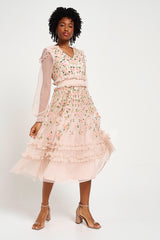 Eloise Blush Floral Embellished Midi Dress