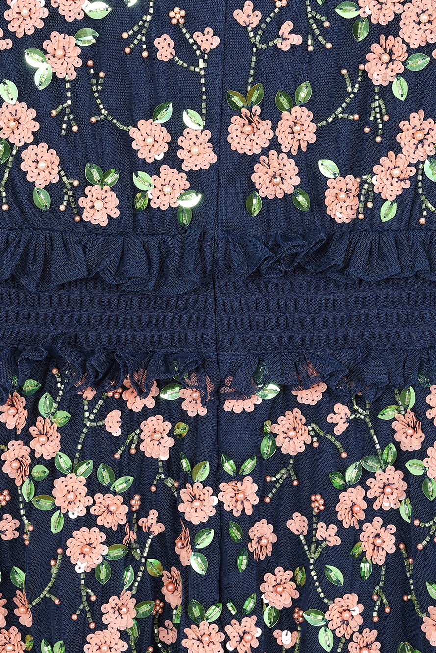 Eloise Navy Floral Embellished Midi Dress 