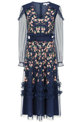 Eloise Navy Floral Embellished Midi Dress 