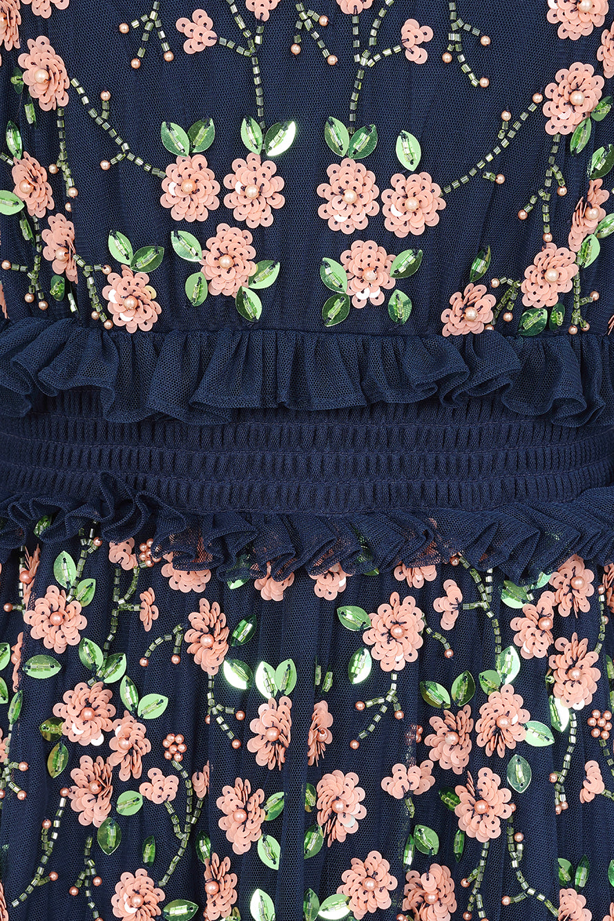Eloise Navy Floral Embellished Midi Dress 