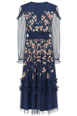 Eloise Navy Floral Embellished Midi Dress 