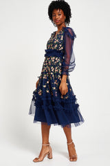 Eloise Navy Floral Embellished Midi Dress 