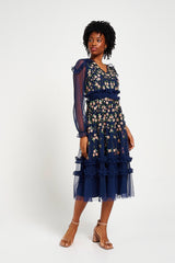 Eloise Navy Floral Embellished Midi Dress 