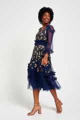 Eloise Navy Floral Embellished Midi Dress 