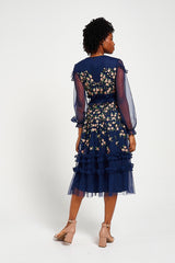 Eloise Navy Floral Embellished Midi Dress 