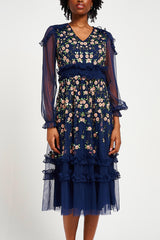 Eloise Navy Floral Embellished Midi Dress 