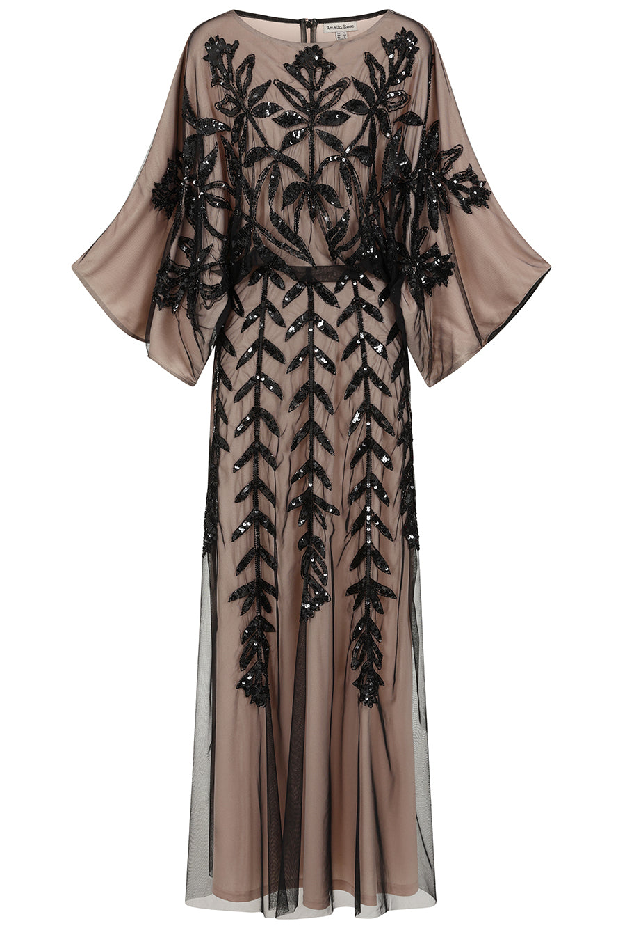 Elva Nude and Black Sequin Maxi Dress