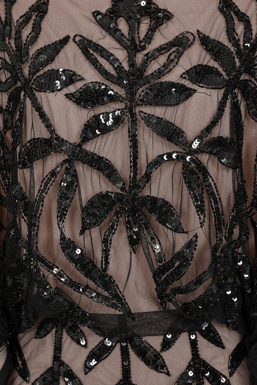 Elva Nude and Black Sequin Maxi Dress