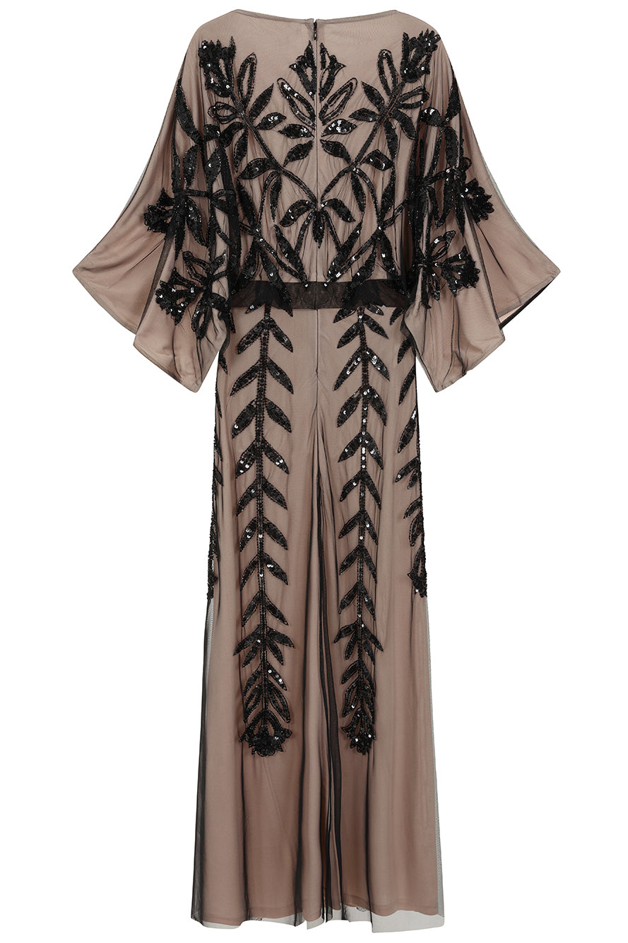 Elva Nude and Black Sequin Maxi Dress